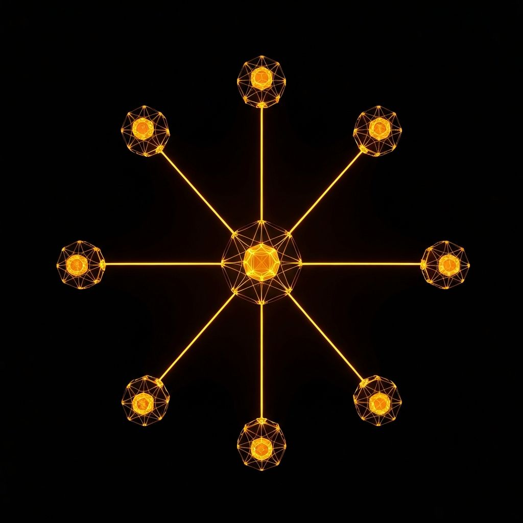 Momentum ecosystem β connected amber nodes orbiting the MNTM core