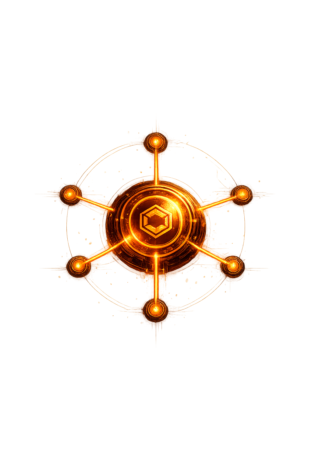MNTM ecosystem hub β central core with six connected nodes radiating outward